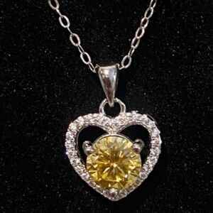 Moissanite Heart 925Silver Necklace in Lemon Yellow